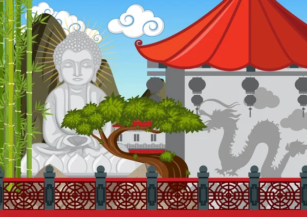 Будда фігура в китайське храм — стоковий вектор