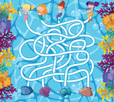 Bulmaca oyun şablonu denizkızları Okyanusu ile