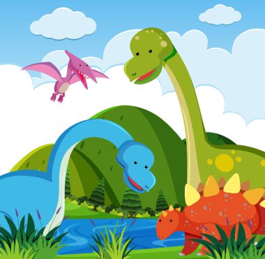 Nehrin yanında birçok dinozorlar