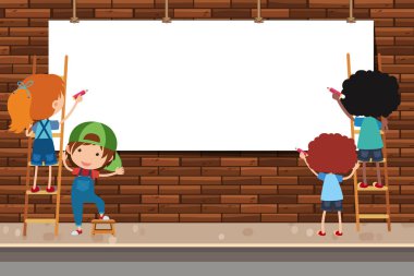 Çocuklar merdiven ile banner tasarımı
