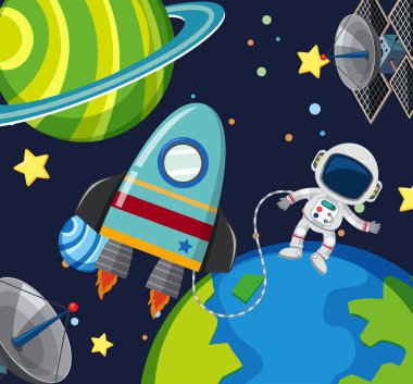 Astronot ve uzayda uzay gemisi