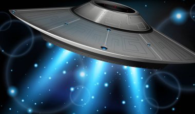 Gökyüzünde uçan yuvarlak uzay gemisi