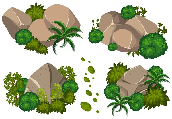 Cuatro patrones de rocas y árboles — Vector de stock