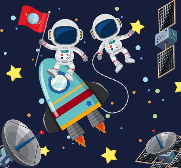 Dos astronautas volando en el espacio — Vector de stock