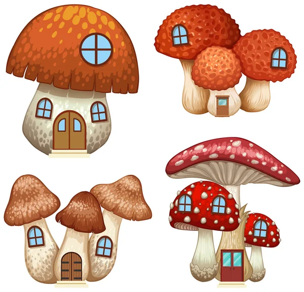 Quatre conceptions de maisons de champignons — Image vectorielle