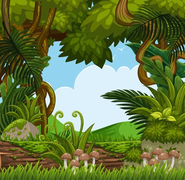 Escena de fondo con árboles en bosque — Vector de stock