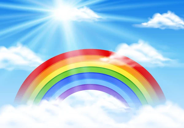 Colorido arco iris en el cielo azul — Vector de stock