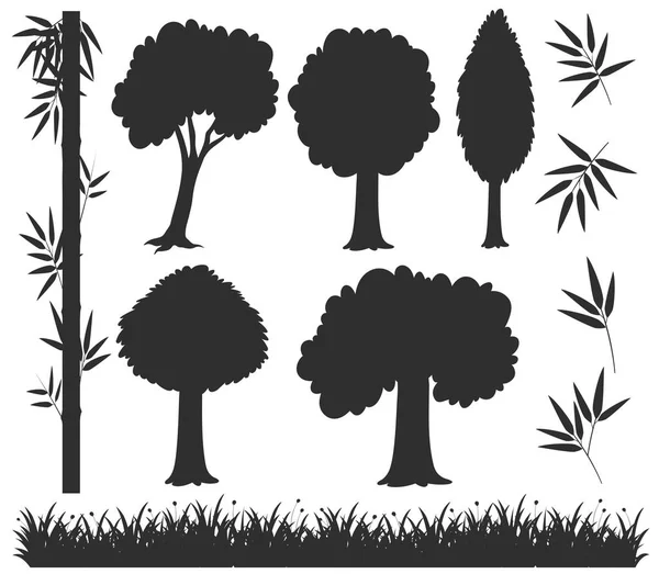 Silhouette Bäume und Gras — Stockvektor