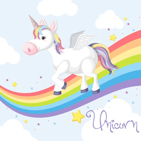 Lindo unicornio de pie sobre el arco iris — Archivo Imágenes Vectoriales