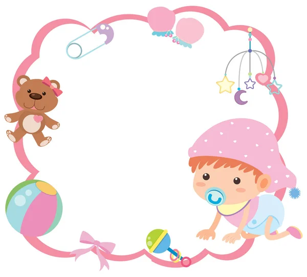 Plantilla de marco con bebé en rosa — Vector de stock
