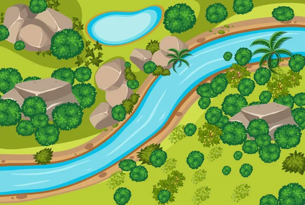 Aerial view of forest and river — Stock Vector