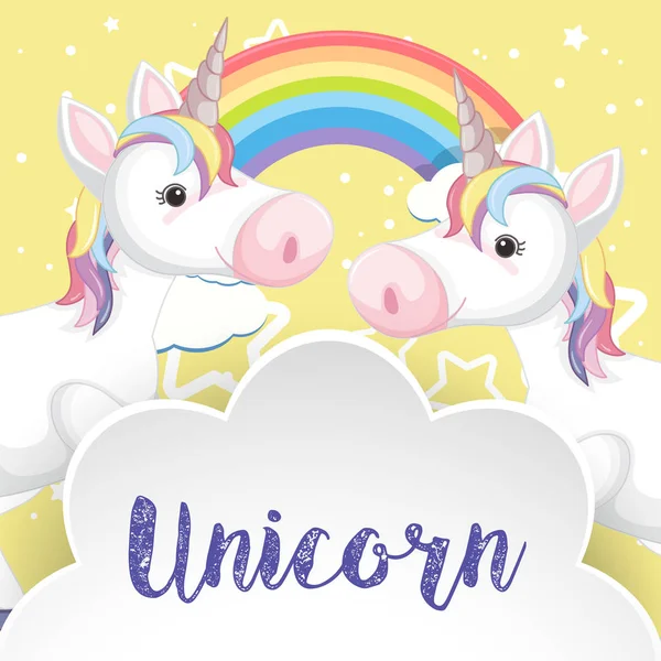 Dos unicornios y arco iris en cartel — Archivo Imágenes Vectoriales