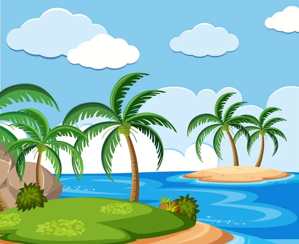 Background scene with coconut trees on island — Stock Vector