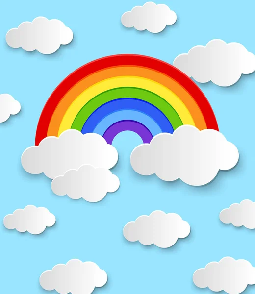 カラフルな虹と青空に浮かぶ雲 — ストックベクタ