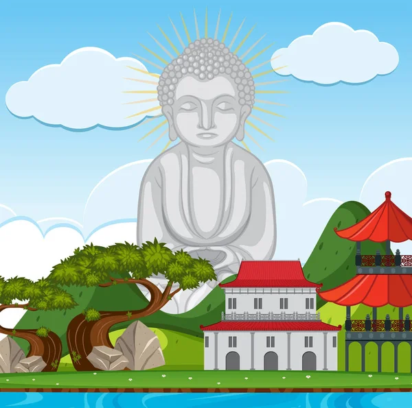 Estatua de Buda en el templo — Vector de stock