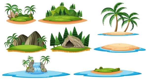 Différentes îles et scènes forestières — Image vectorielle