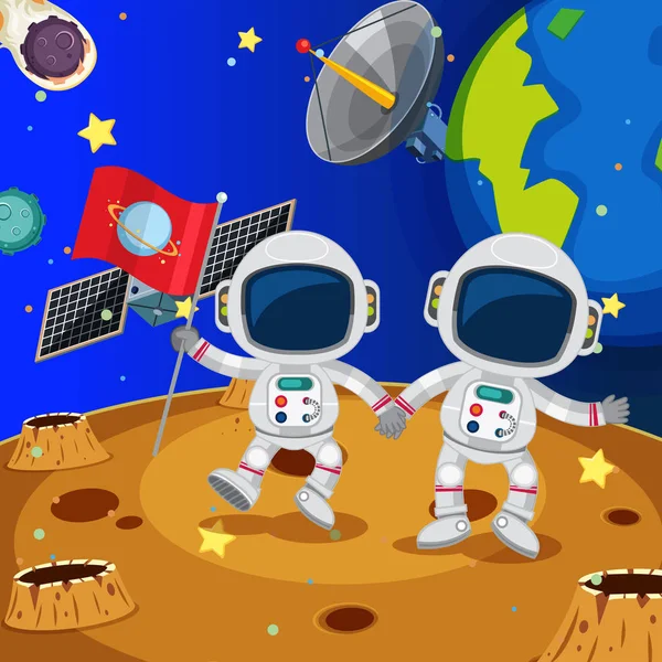 Dois astronautas explorando o planeta — Vetor de Stock