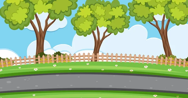 Background scene with trees along the road — Stock Vector