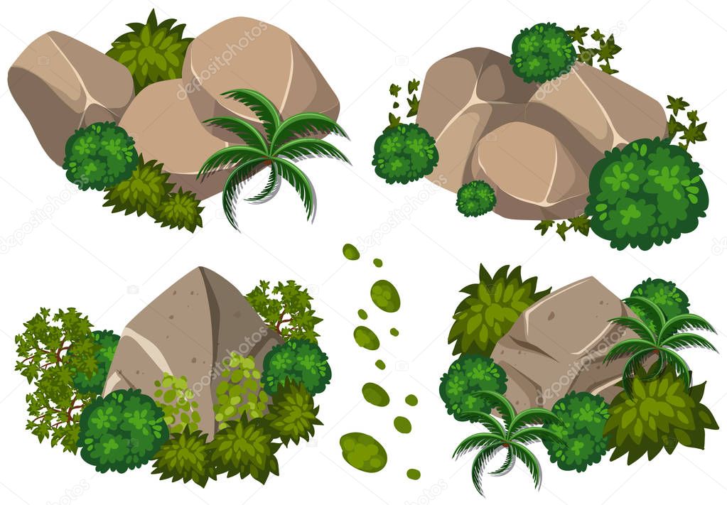 Four patterns of rocks and trees