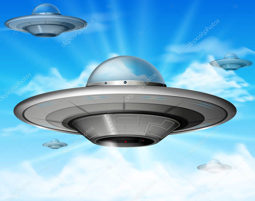 UFO flying in blue sky