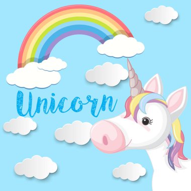 Tek boynuzlu at ve mavi gökyüzü ile afiş tasarımı