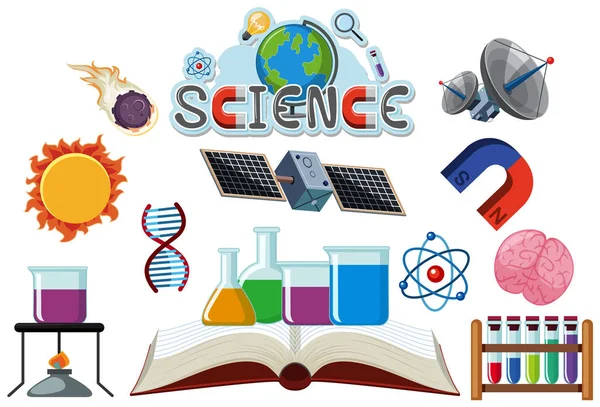 Design de ícones para a ciência sobre fundo branco —  Vetores de Stock
