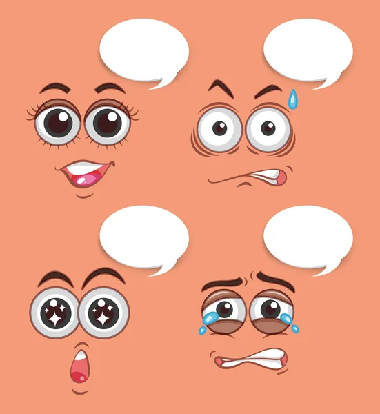 Quatro rostos humanos com emoções diferentes — Vetor de Stock