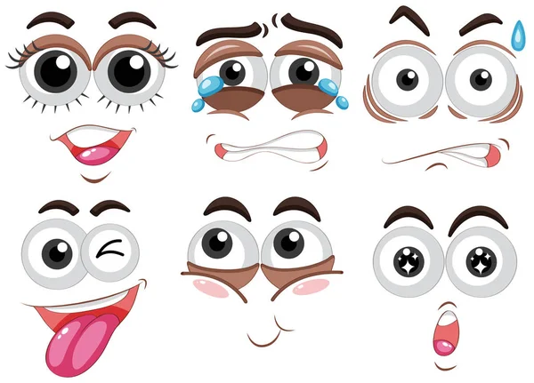 六人面孔以不同的情感 — 图库矢量图片