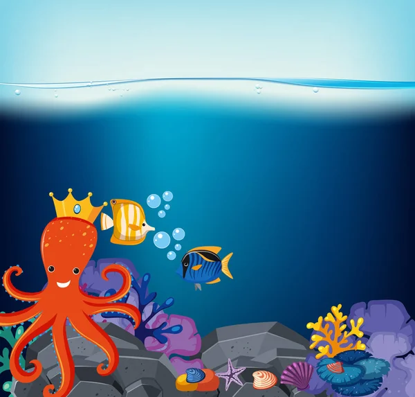 Scène sous-marine avec pieuvre et poisson — Image vectorielle