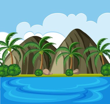 Arka plan sahne okyanus ve dağ