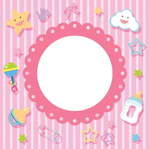 Border template with baby items on pink background — Stock Vector