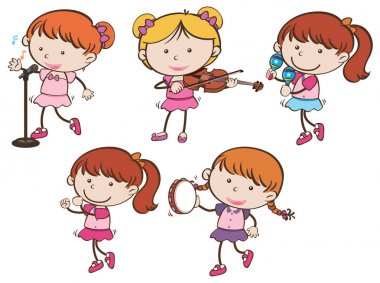 Farklı enstrümanlar oynayan kızlar