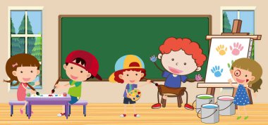 Çocuk ve öğretmen sınıfta