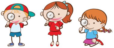 Büyüteç ile kız ve erkek