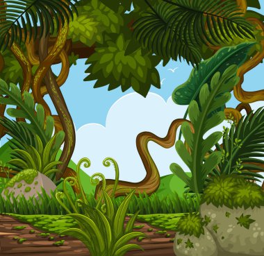 Ormandaki ağaçlar ile arka plan sahne