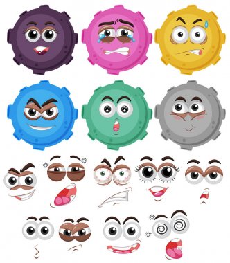 Farklı yüz ifadeleri ile yuvarlak gezegen
