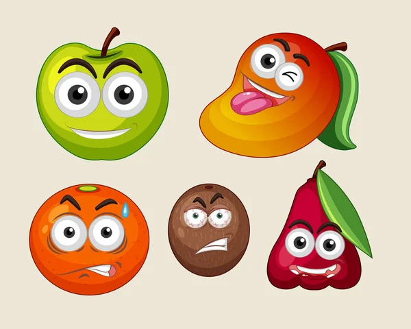 Fresh fruits with facial expressions — Stock Vector