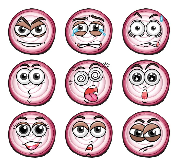Diverse espressioni facciali sulle cipolle — Vettoriale Stock