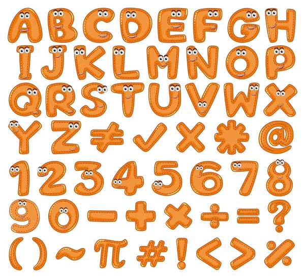 Englische Alphabete und Zahlen in brauner Farbe — Stockvektor