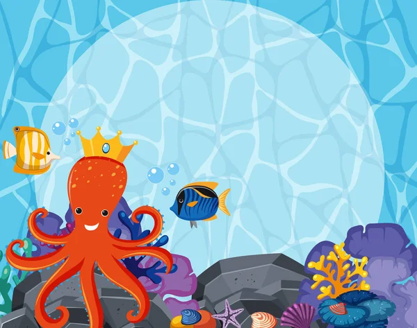 Ontwerp van de achtergrond met octopus en onderwater vis — Stockvector