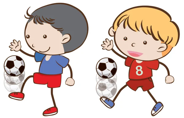 Zwei Jungen spielen Fußball — Stockvektor