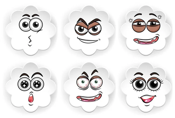Emblemas redondos com seis emoções diferentes — Vetor de Stock