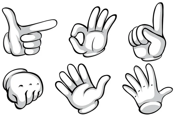 Руки в білій рукавичці роблять шість дій — стоковий вектор