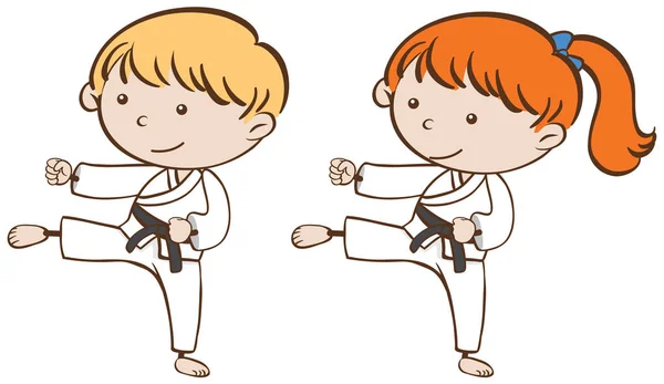 Due bambini che giocano a karate — Vettoriale Stock