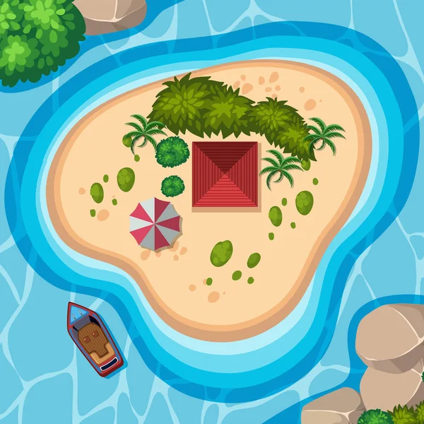 Vista aérea da cabana na ilha —  Vetores de Stock