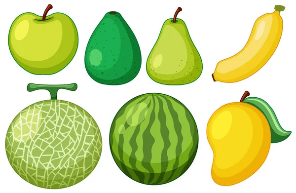 녹색 피부를 가진 신선한 과일의 다른 종류 — 스톡 벡터