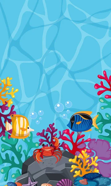 Scena subacquea con molti pesci e coralli — Vettoriale Stock