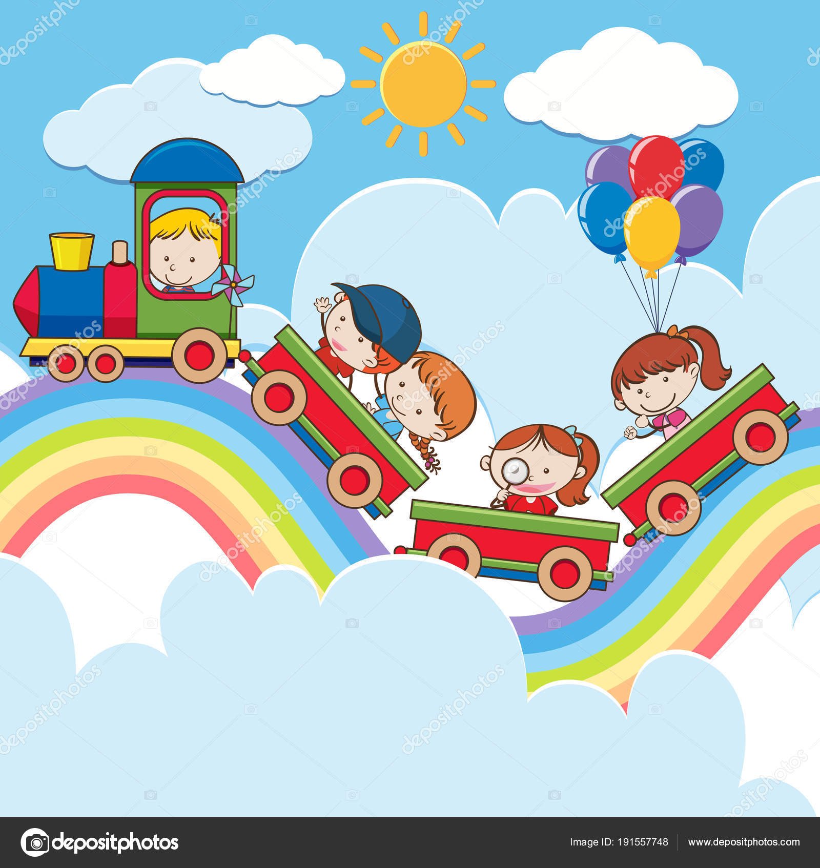 Kids On Train On Rainbow Road Vector Image By C Brgfx Vector Stock