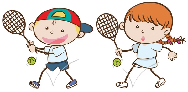 Chłopiec i dziewczynka z rakiety tenisowe — Wektor stockowy
