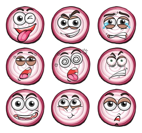 Diferentes expressões faciais na cebola — Vetor de Stock